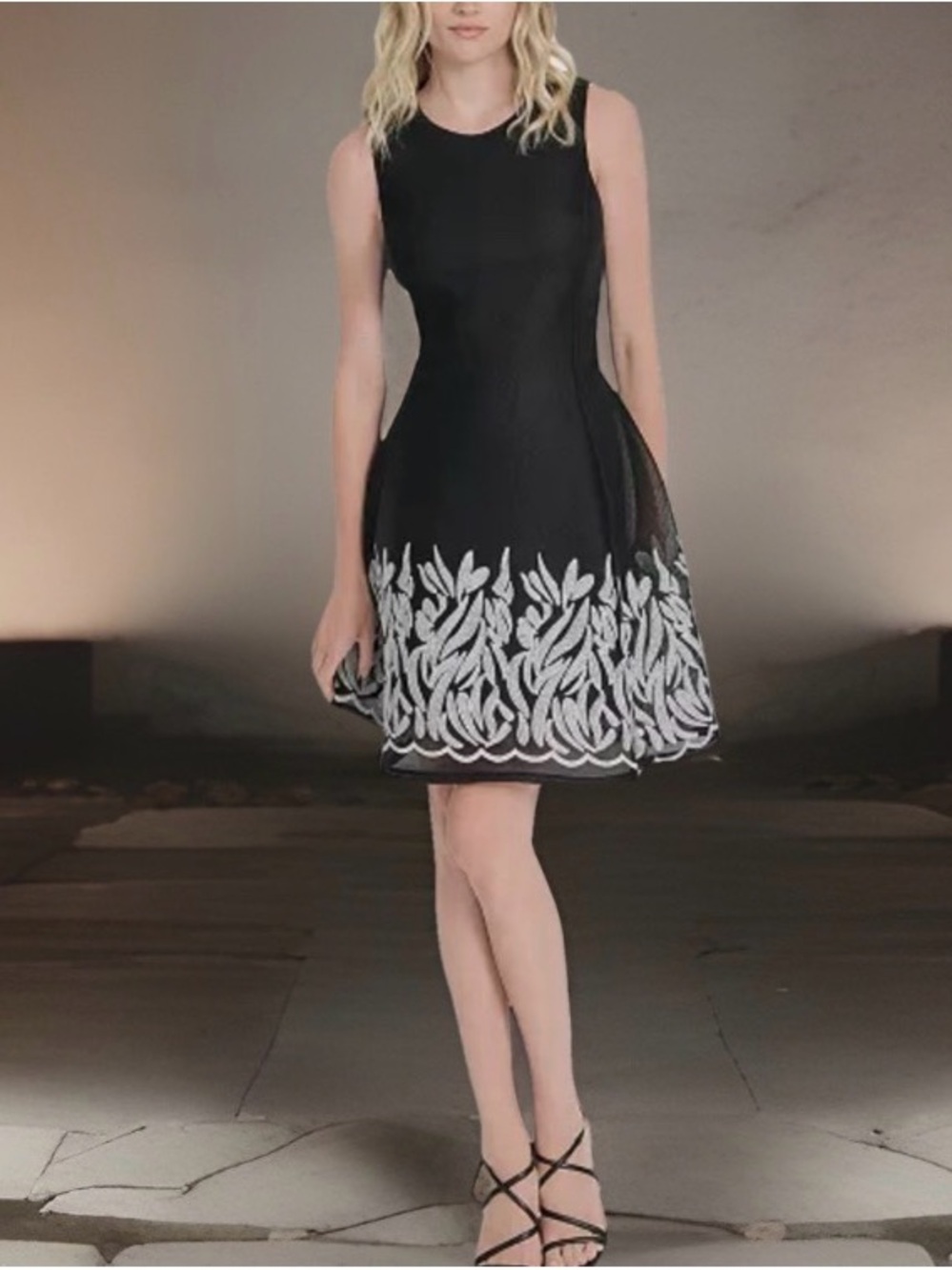 NWT DKNY Petite Embroidered Mesh Sleeveless Fit & Flare Dress - 14P